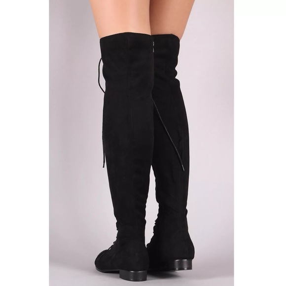 Faux suede Lace up knee high combat boot - Picture 3 of 3